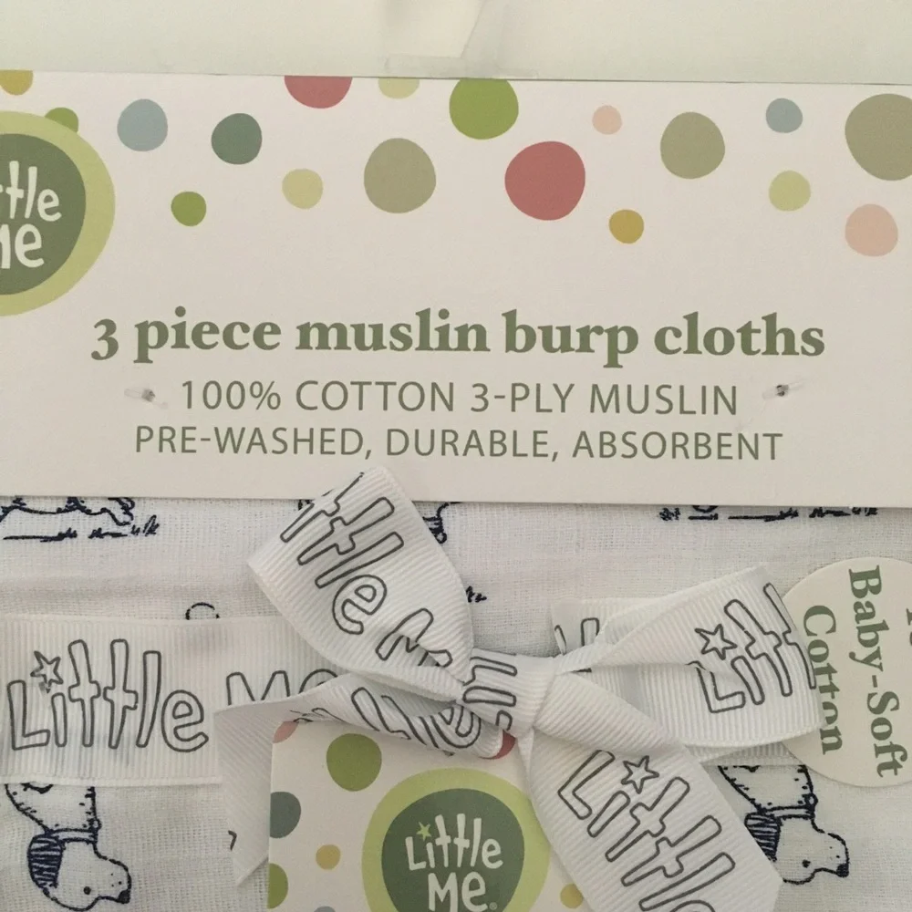 NEW 3 Cotton Muslin Burp Cloths Puppy Dogs Print Stripes Solid | Little Me